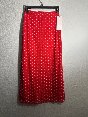 I  Believe long bright red Red and white Polka Dot Maxi Skirt